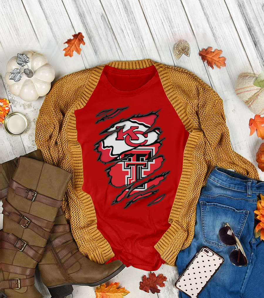Kansas City Chiefs Texas Tech Red Raiders Logo Fusion T-Shirt