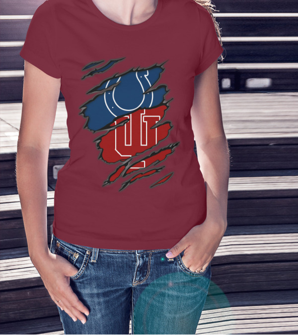 Colts Hoosiers Blue Horseshoe Red Interlocking IU T-Shirt