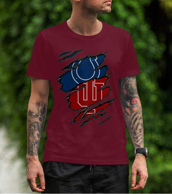Colts Hoosiers Blue Horseshoe Red Interlocking IU T-Shirt