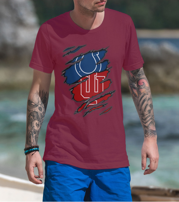 Colts Hoosiers Blue Horseshoe Red Interlocking IU T-Shirt