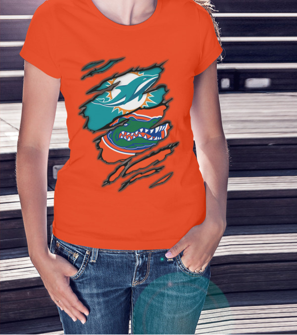 Miami Dolphins Florida Gators Logo Rip T-Shirt