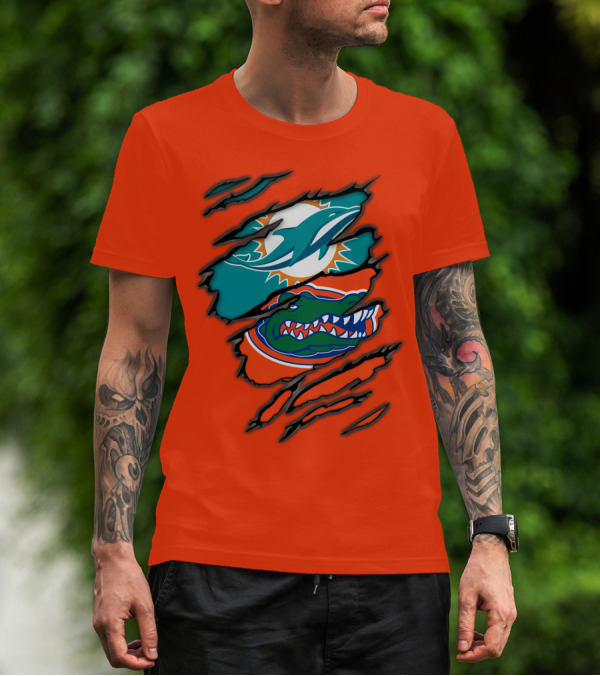 Miami Dolphins Florida Gators Logo Rip T-Shirt