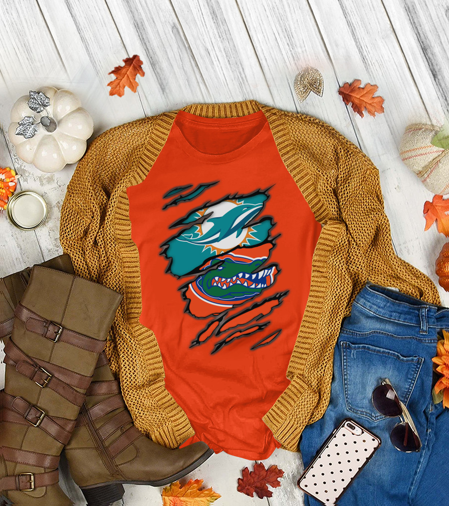 Miami Dolphins Florida Gators Logo Rip T-Shirt