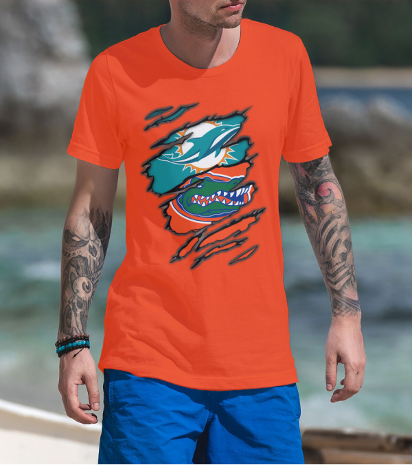 Miami Dolphins Florida Gators Logo Rip T-Shirt