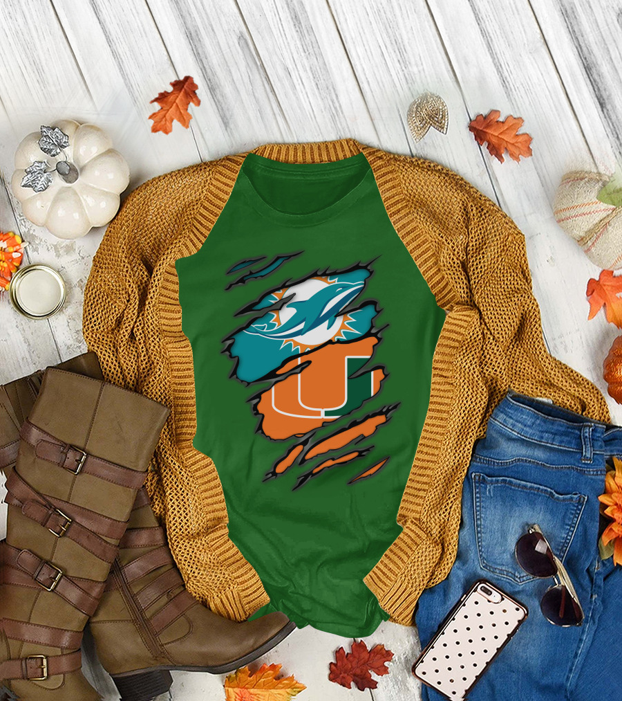 Miami Dolphins Miami Hurricanes Logo Blend T-Shirt