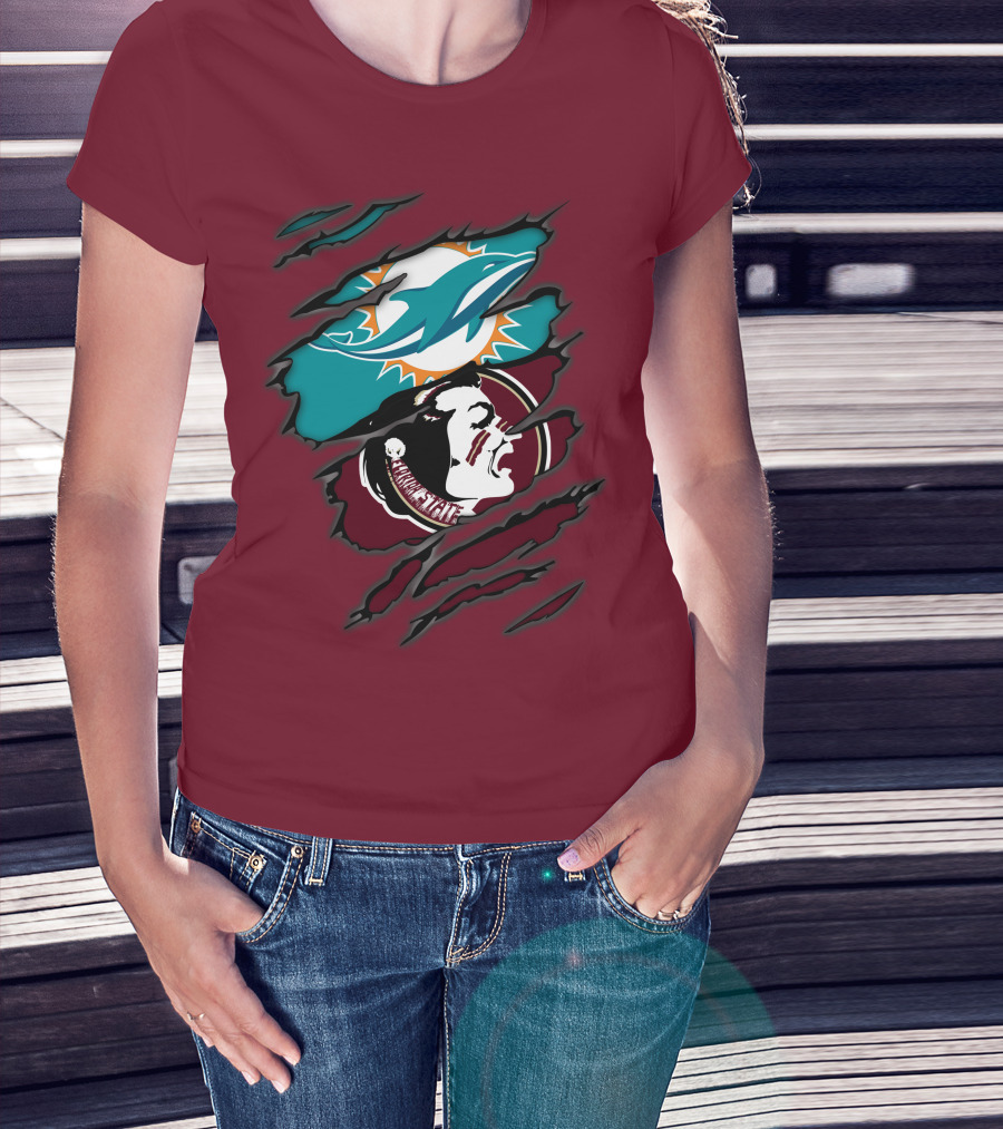 Miami Dolphins Florida State Seminoles Logo Mashup T-Shirt