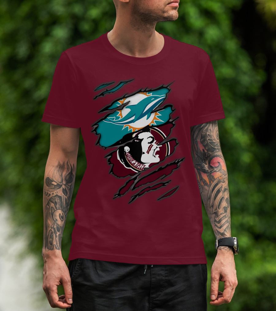 Miami Dolphins Florida State Seminoles Logo Mashup T-Shirt