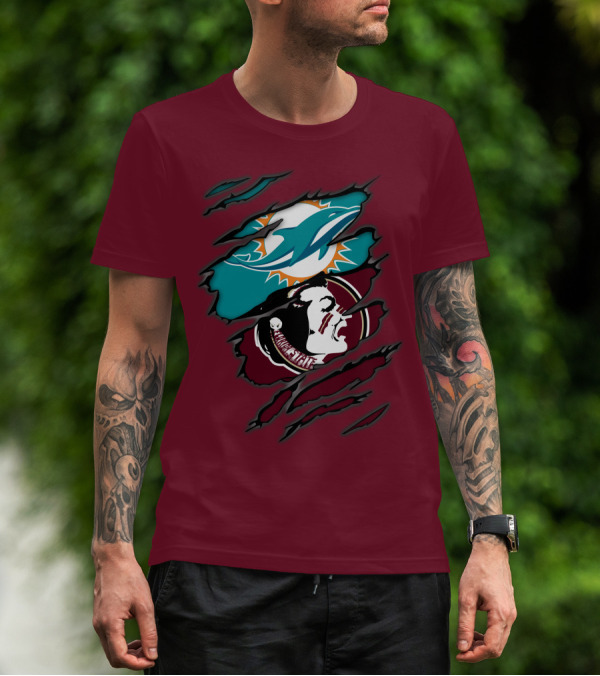 Miami Dolphins Florida State Seminoles Logo Mashup T-Shirt