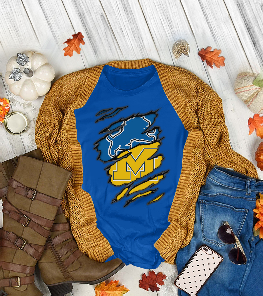Detroit Lions Michigan Wolverines Crossover T-Shirt