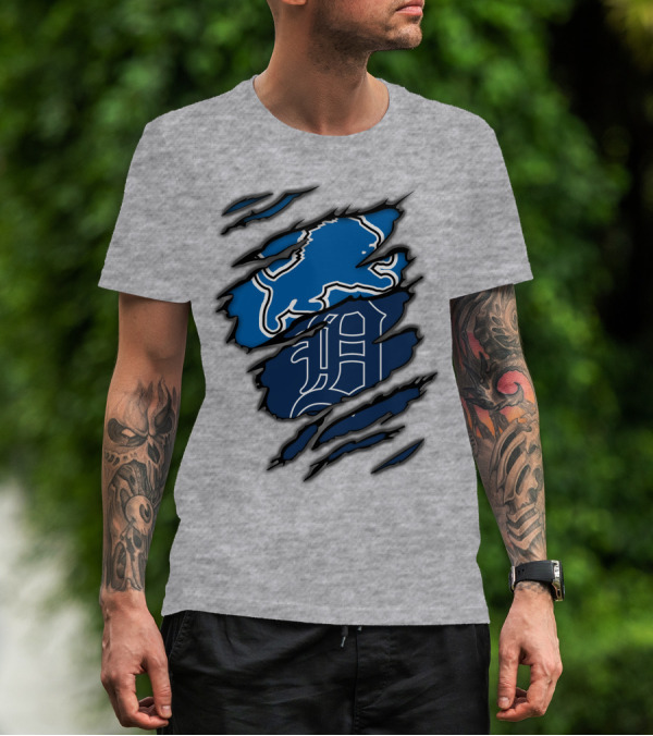 Detroit Lions Tigers Blue Claw Marks T-Shirt