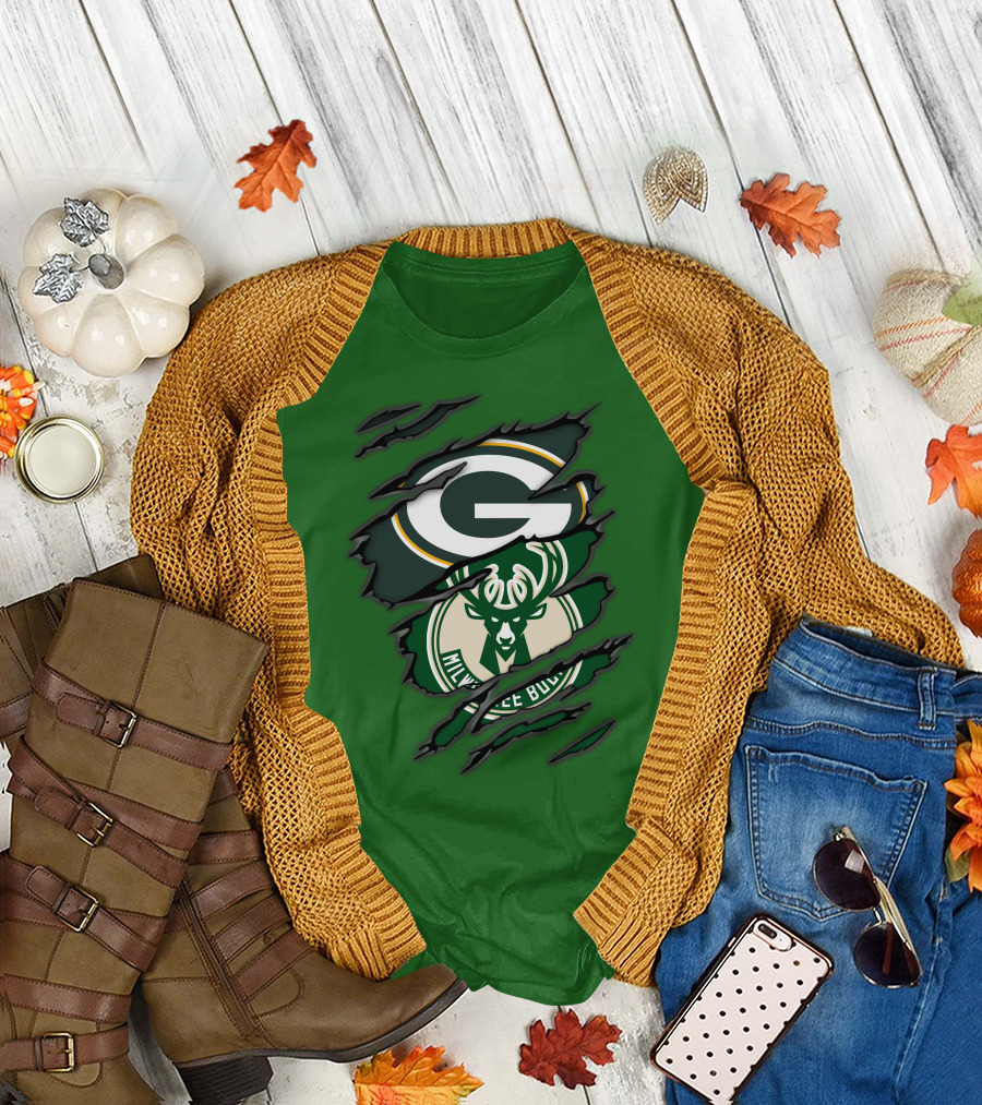 Green Bay Packers Milwaukee Bucks Crossover T-Shirt
