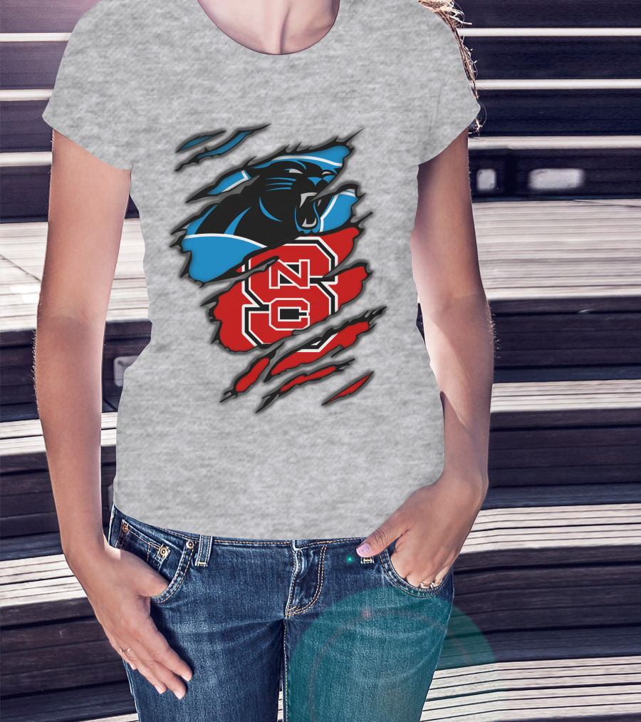 Carolina Panthers Nc State Wolfpack Claw Mark Logo Mashup T-Shirt