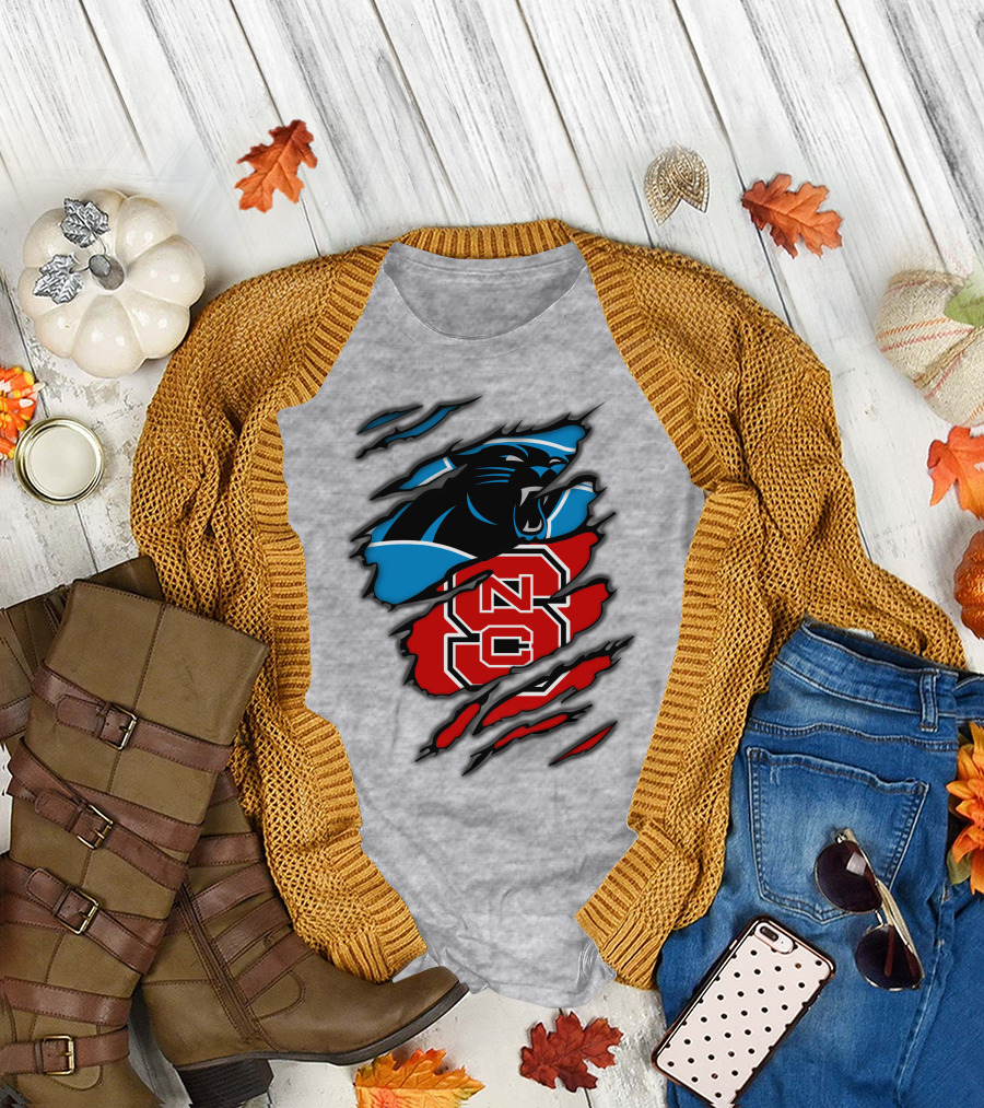 Carolina Panthers Nc State Wolfpack Claw Mark Logo Mashup T-Shirt
