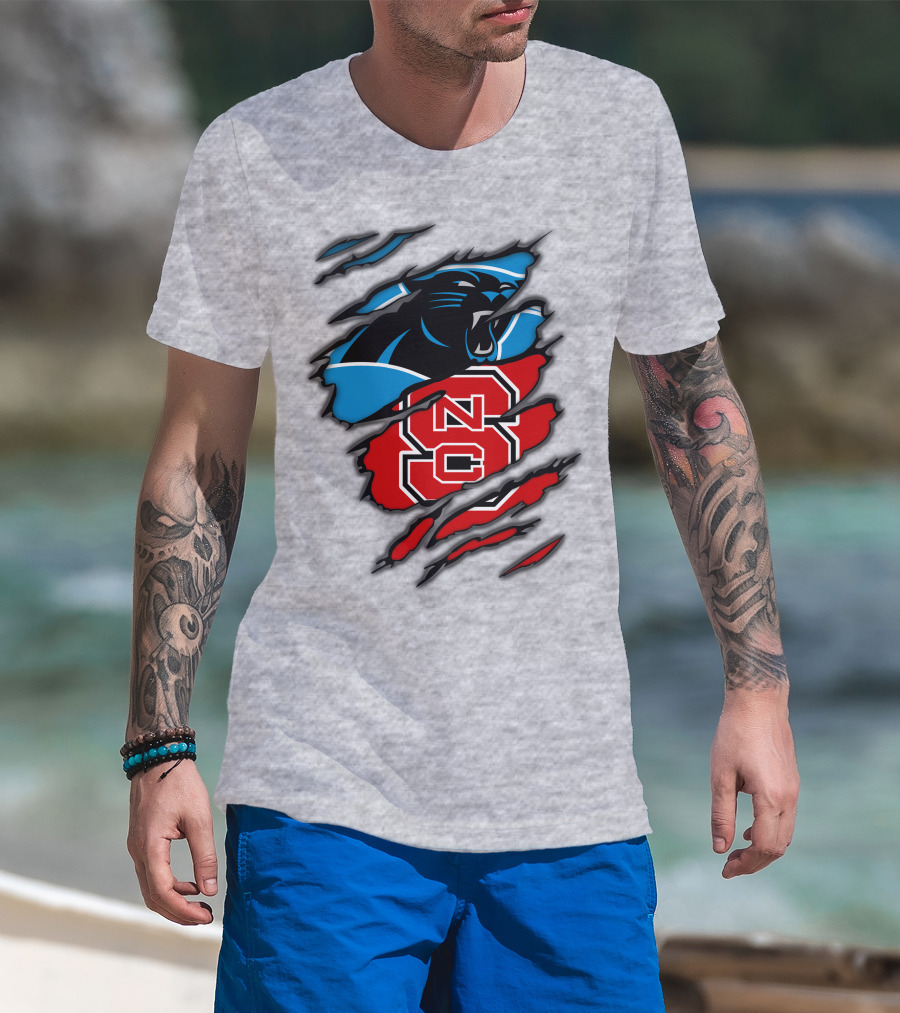 Carolina Panthers Nc State Wolfpack Claw Mark Logo Mashup T-Shirt
