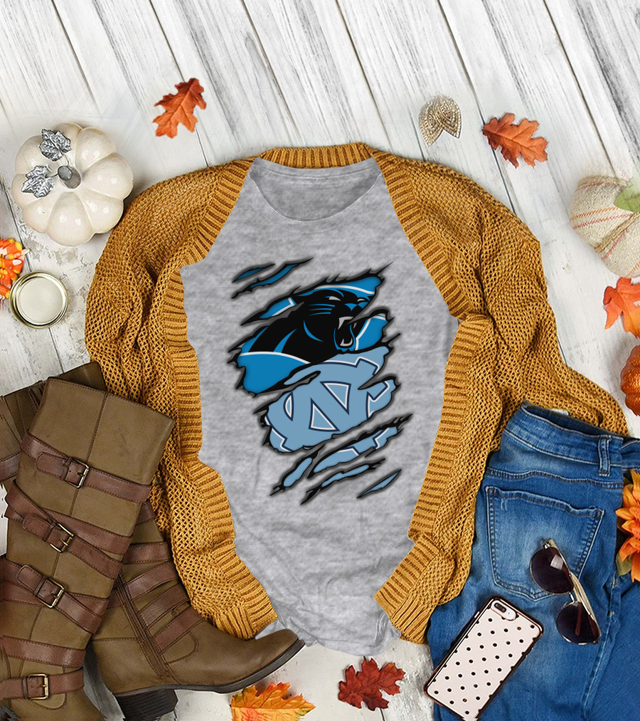 Carolina Panthers and North Carolina Tar Heels Logo Mashup T-Shirt