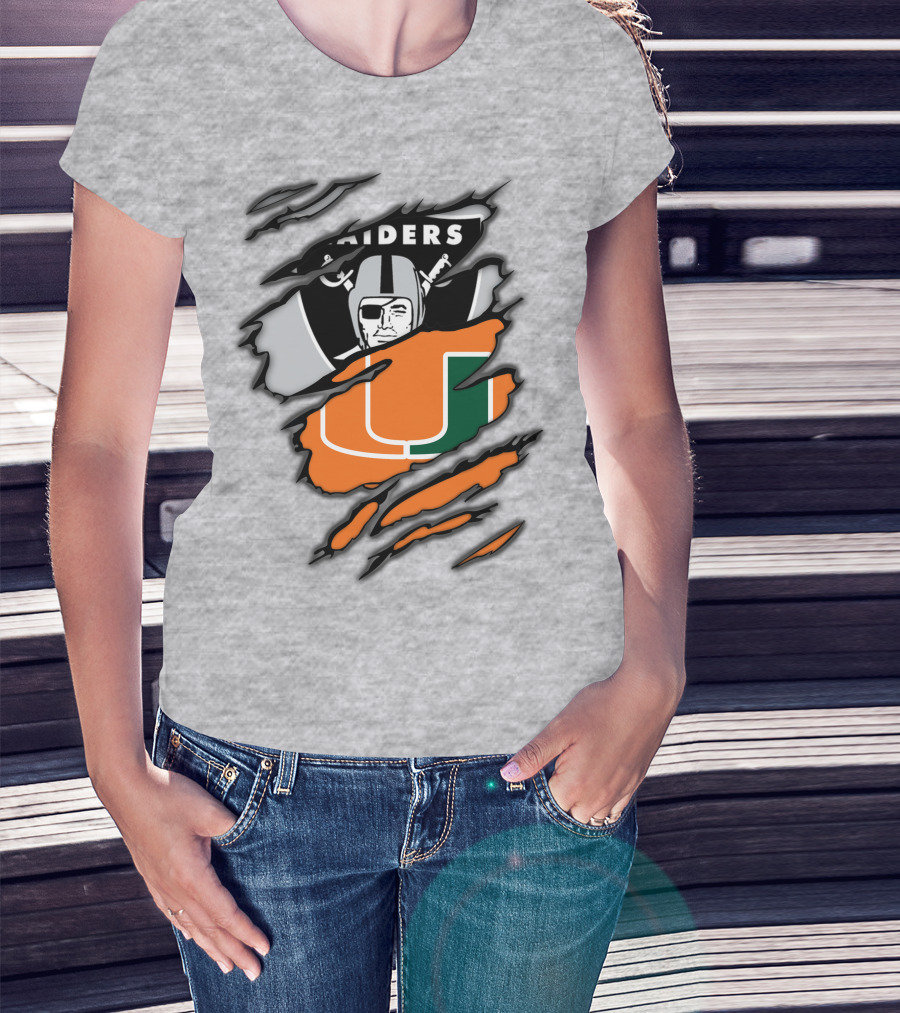 Raiders And Miami Hurricanes Split T-Shirt