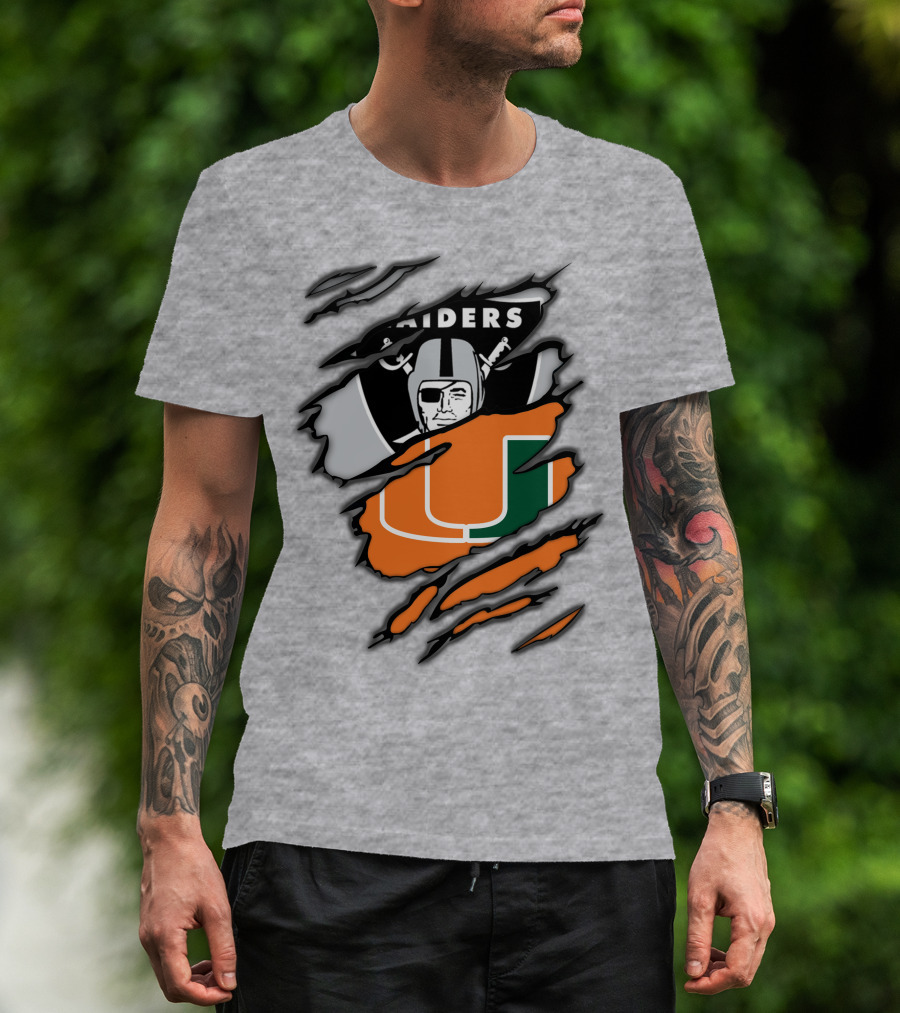 Raiders And Miami Hurricanes Split T-Shirt