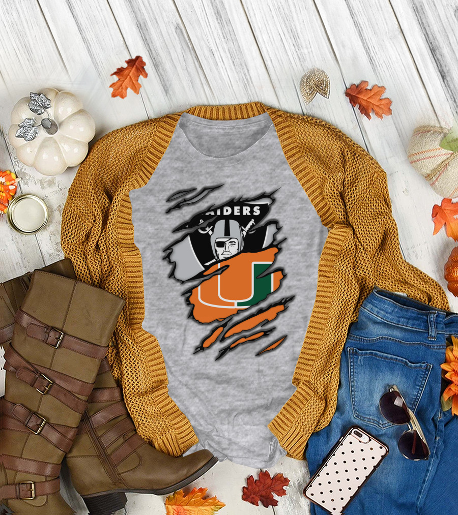 Raiders and Miami Hurricanes Split T-Shirt