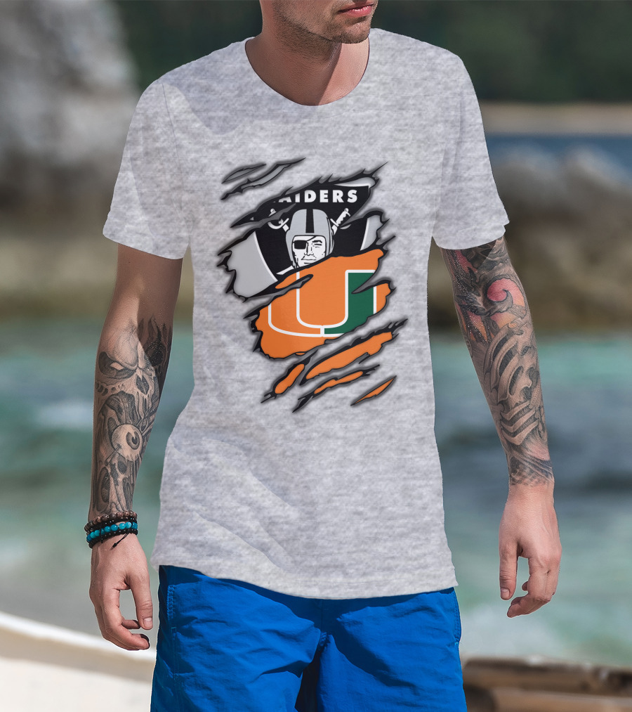 Raiders And Miami Hurricanes Split T-Shirt