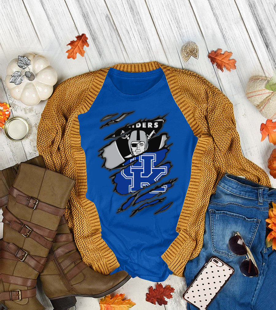 Raiders Kentucky Interlocking Design with Raider and UK Symbols T-Shirt