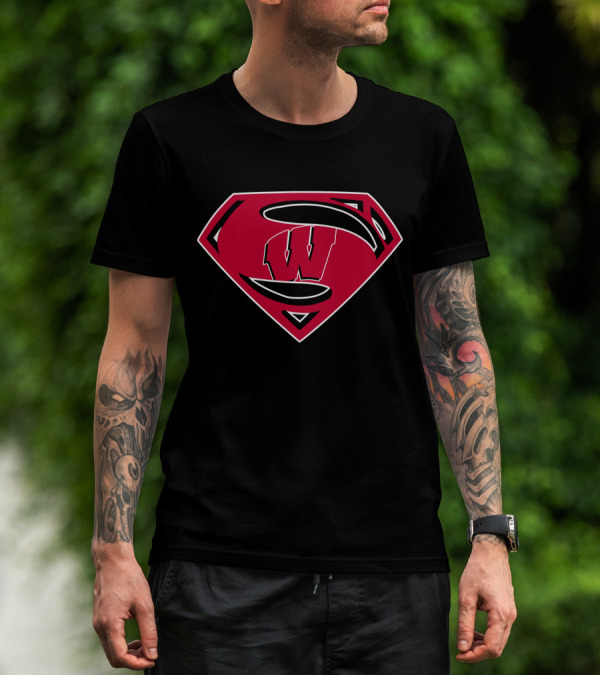 Superman Wisconsin Badgers Logo Emblem T-Shirt