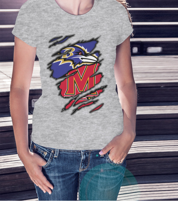 Ravens Maryland Logo With Baltimore And University Of Maryland Elements T-Shirt