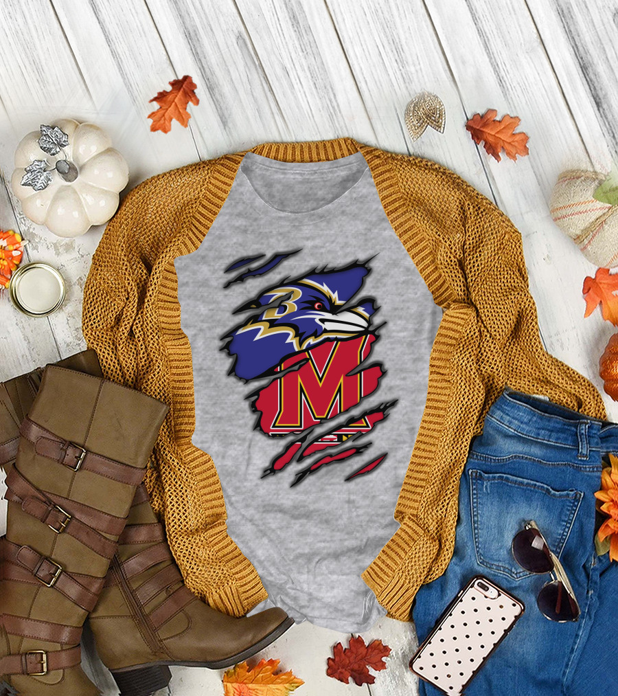 Ravens Maryland Logo with Baltimore and University of Maryland Elements T-Shirt