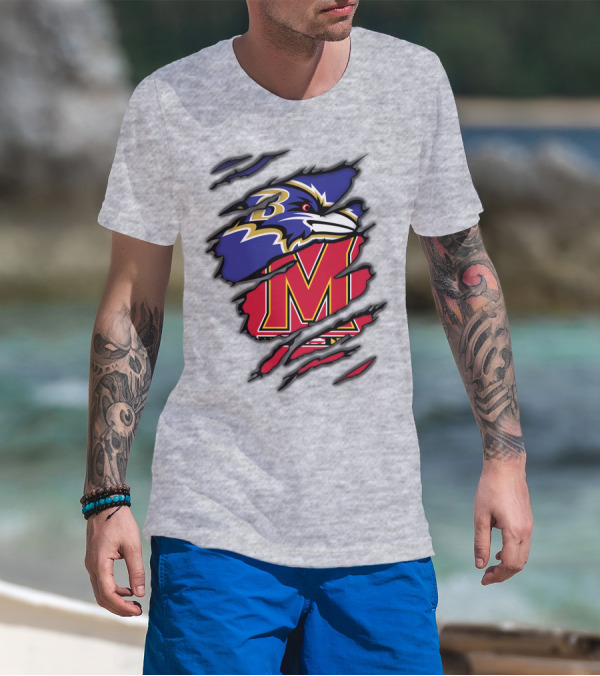 Ravens Maryland Logo With Baltimore And University Of Maryland Elements T-Shirt