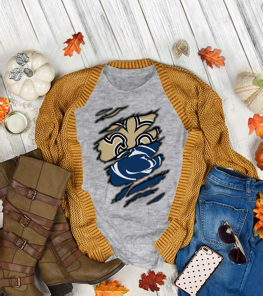 Saints Penn State Logo Combination Torn Effect T-Shirt