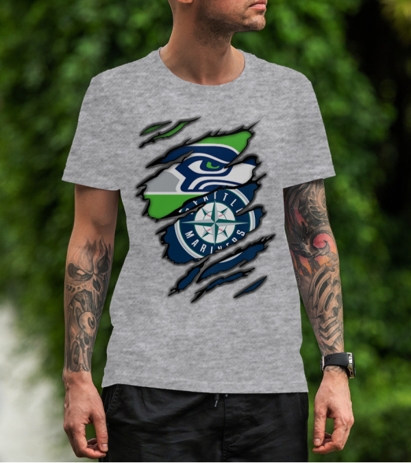 Seattle Seahawks Seattle Mariners Logo Fusion T-Shirt