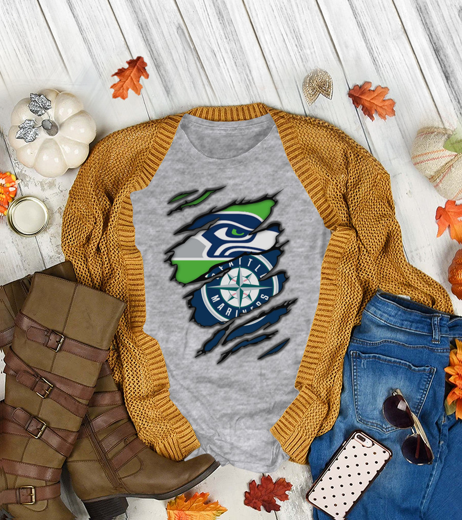 Seattle Seahawks Seattle Mariners Logo Fusion T-Shirt