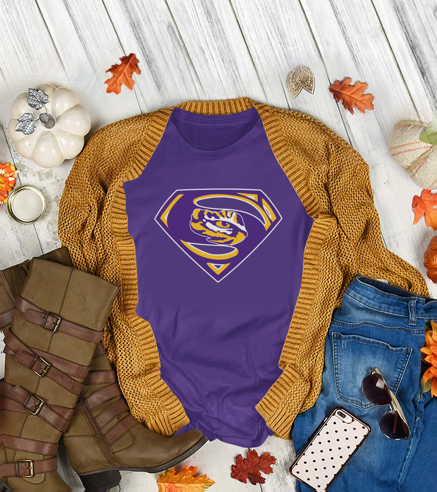 Superman LSU Tigers Logo Purple and Gold Tiger Eye T-Shirt
