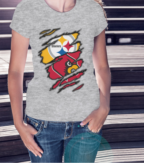 Steelers Cardinals Pittsburgh Louisville Torn Claw Marks Emblems T-Shirt