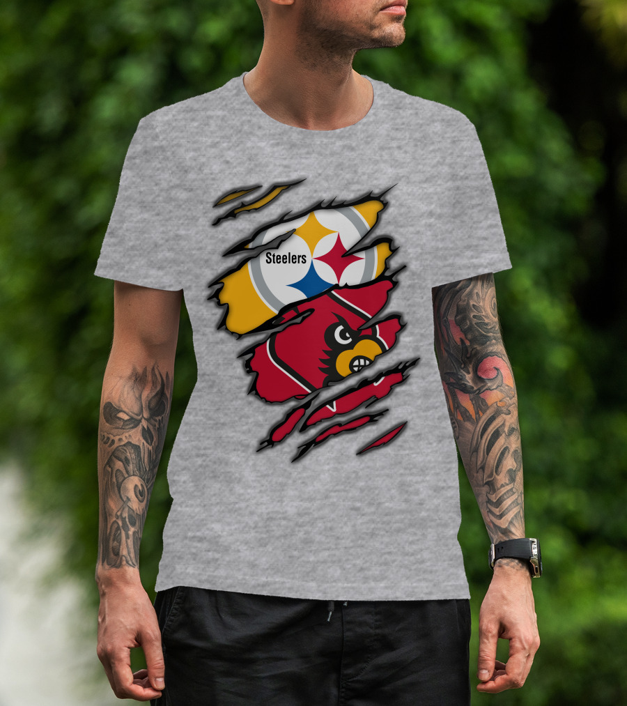 Steelers Cardinals Pittsburgh Louisville Torn Claw Marks Emblems T-Shirt