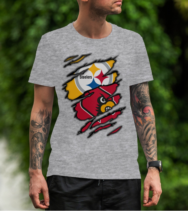 Steelers Cardinals Pittsburgh Louisville Torn Claw Marks Emblems T-Shirt
