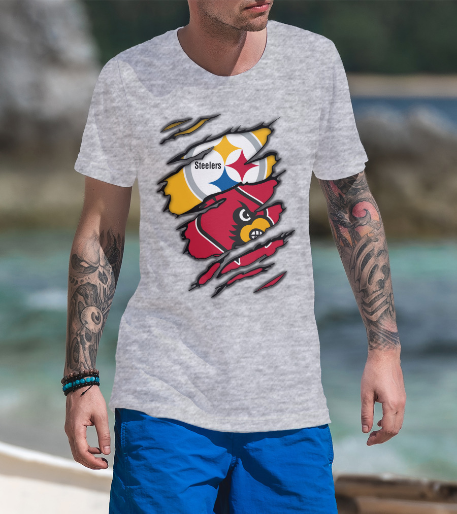 Steelers Cardinals Pittsburgh Louisville Torn Claw Marks Emblems T-Shirt