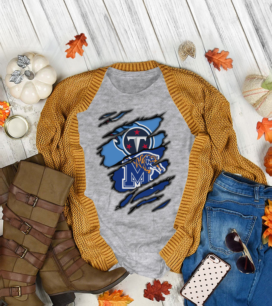 Tennessee Titans Memphis Tigers Claw Marks Logo Fusion T-Shirt