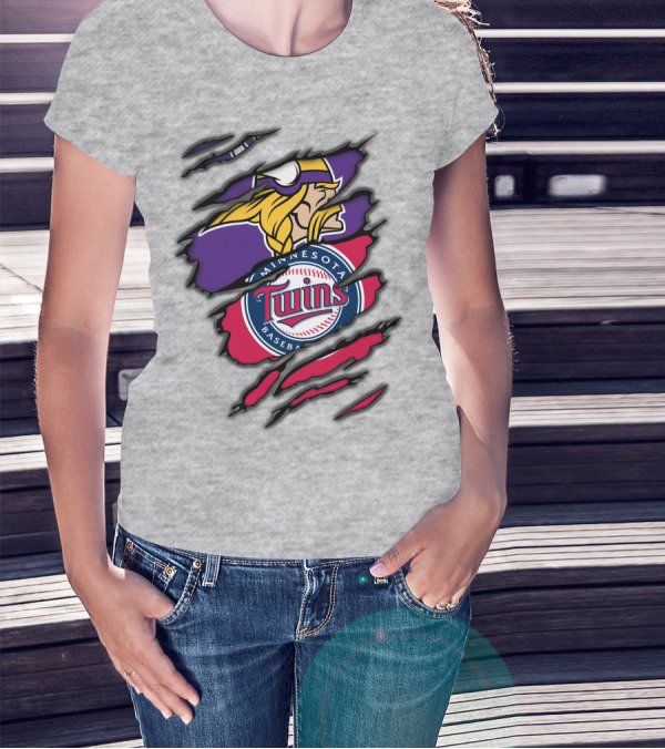 Minnesota Vikings And Twins Baseball Fusion T-Shirt