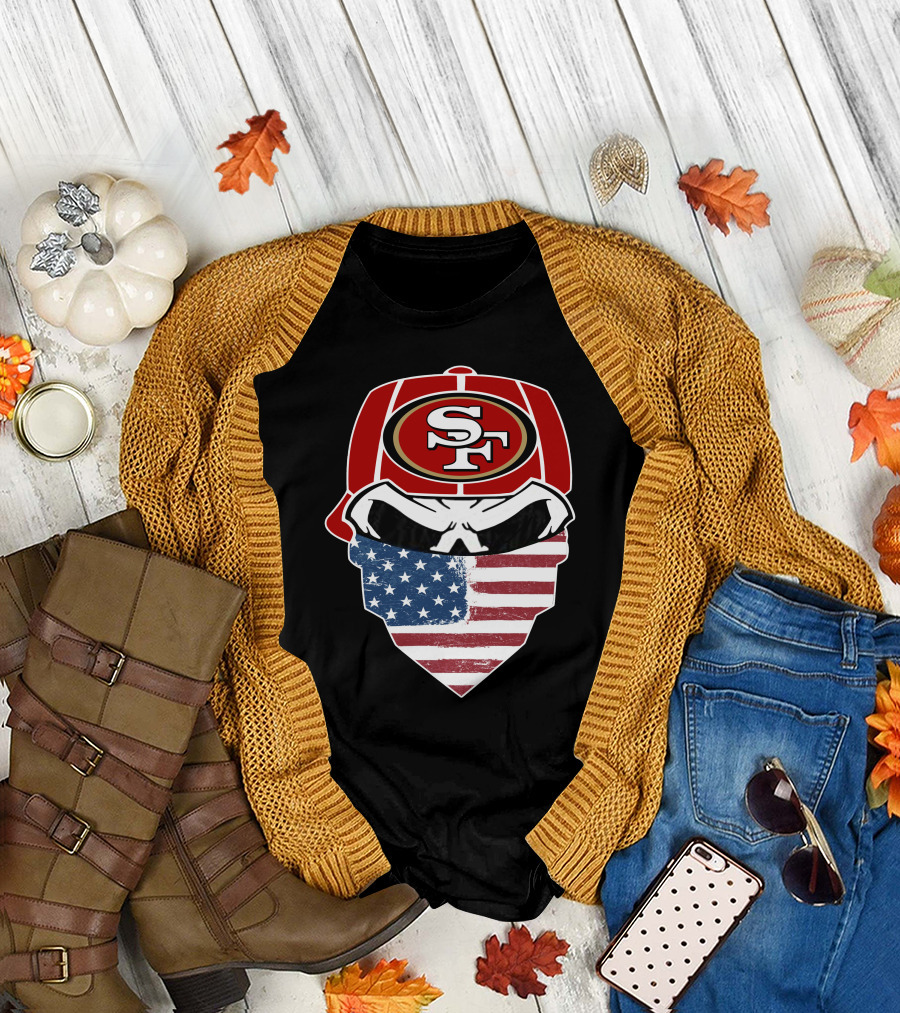 49ers Skull Sf American Flag Bandana T-Shirt
