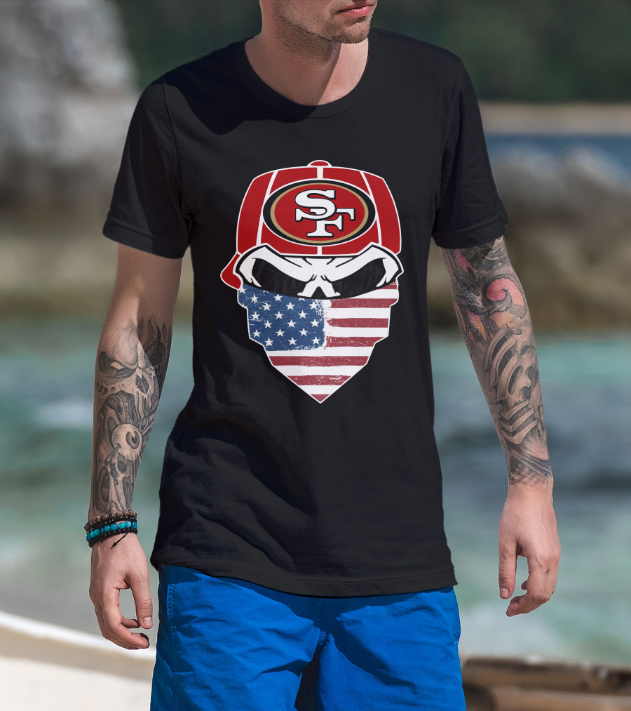 49ers Skull Sf American Flag Bandana T-Shirt