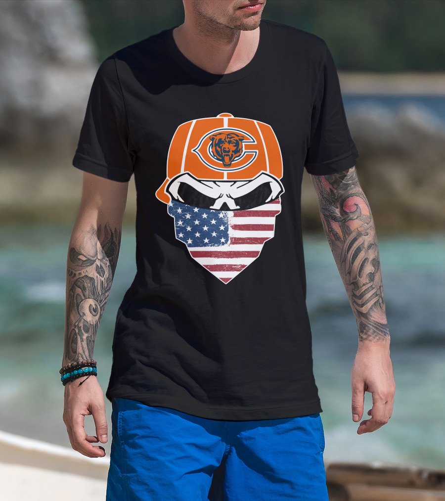 Chicago Bears American Flag Bandana Mask Fan Tribute T-Shirt