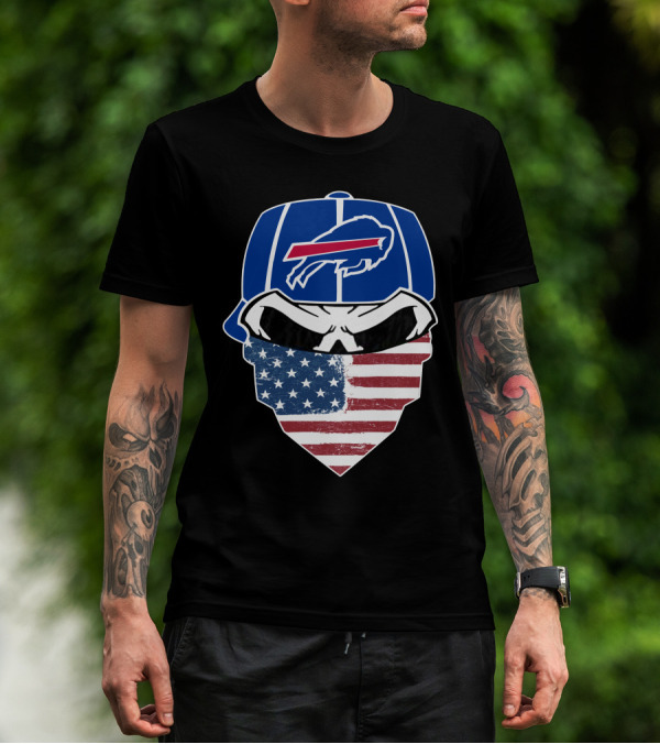 Bills Skull Buffalo Logo American Flag Bandana T-Shirt