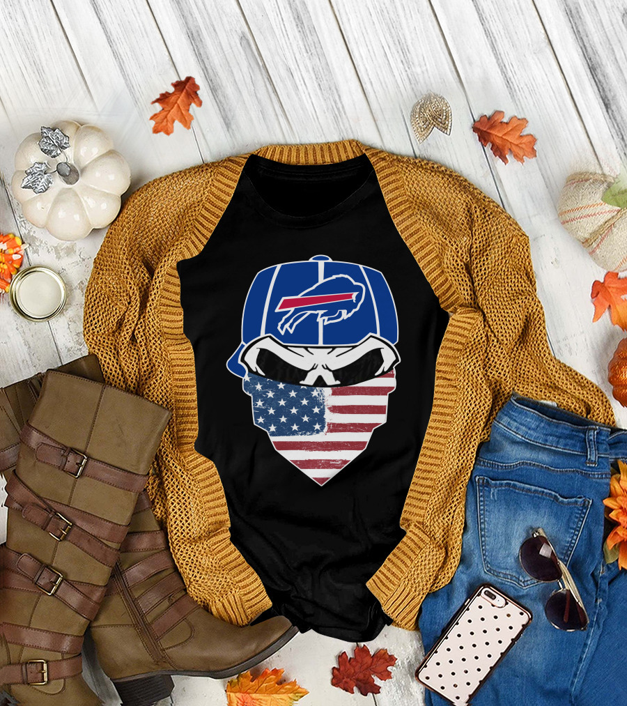 Bills Skull Buffalo Logo American Flag Bandana T-Shirt