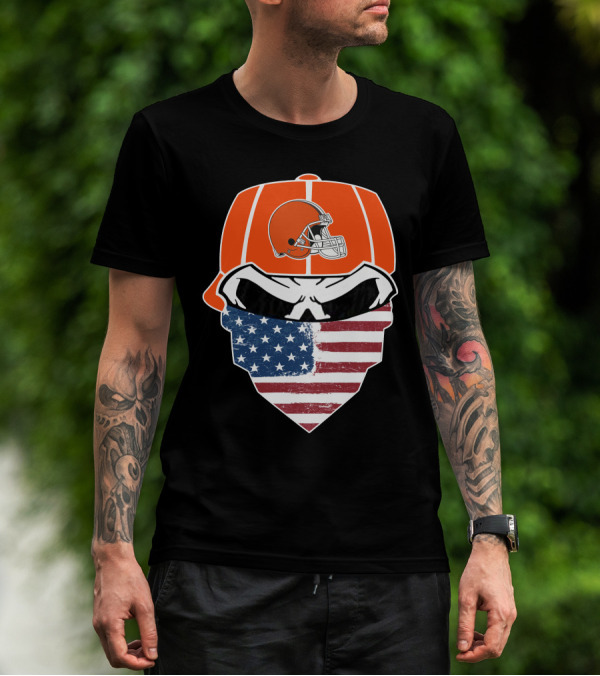 Cleveland Browns Skull American Flag Bandana T-Shirt