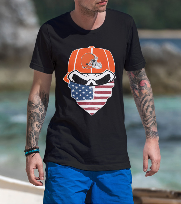 Cleveland Browns Skull American Flag Bandana T-Shirt