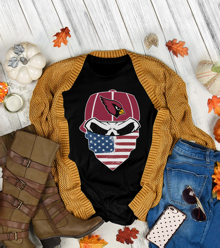 Cardinals Skull American Flag Bandana T-Shirt