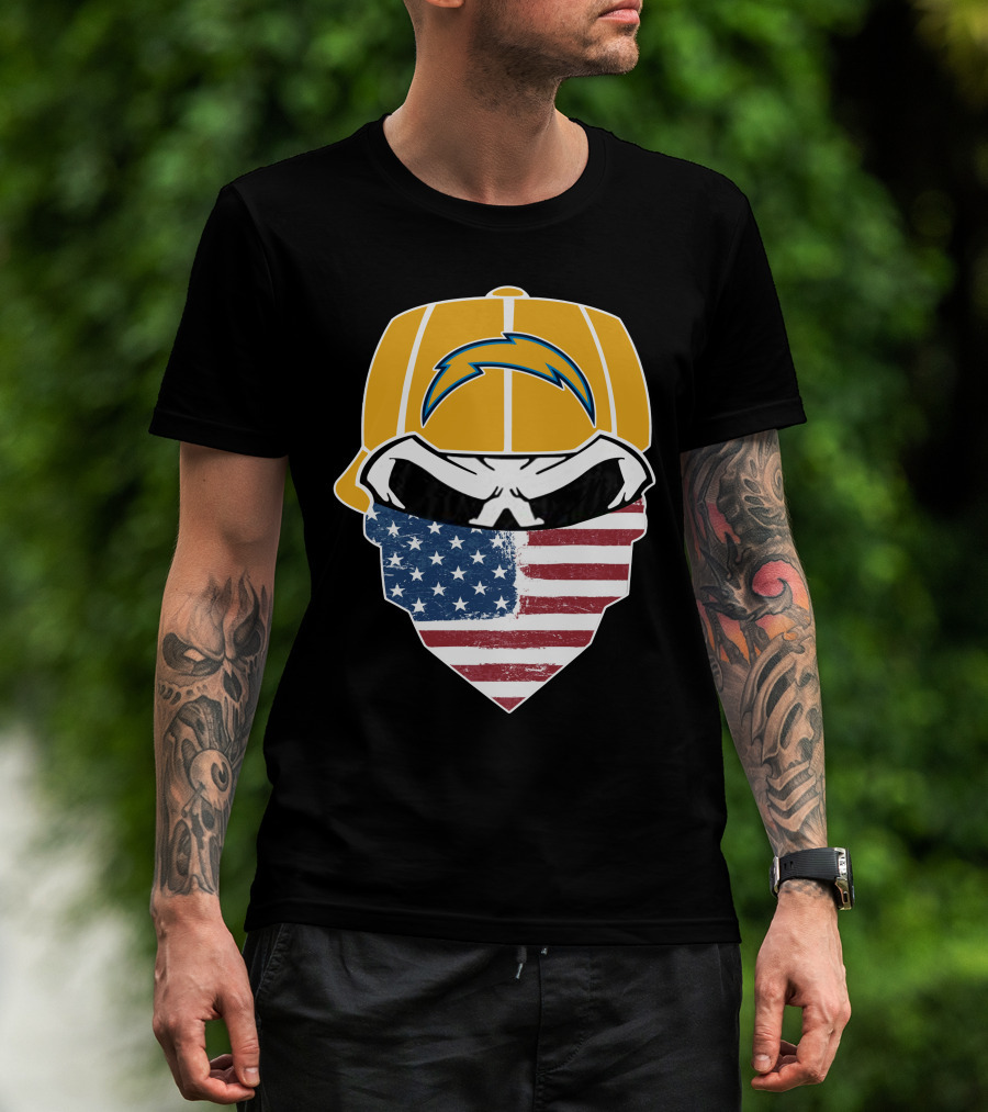 Los Angeles Chargers Skull American Flag Bandana T-Shirt