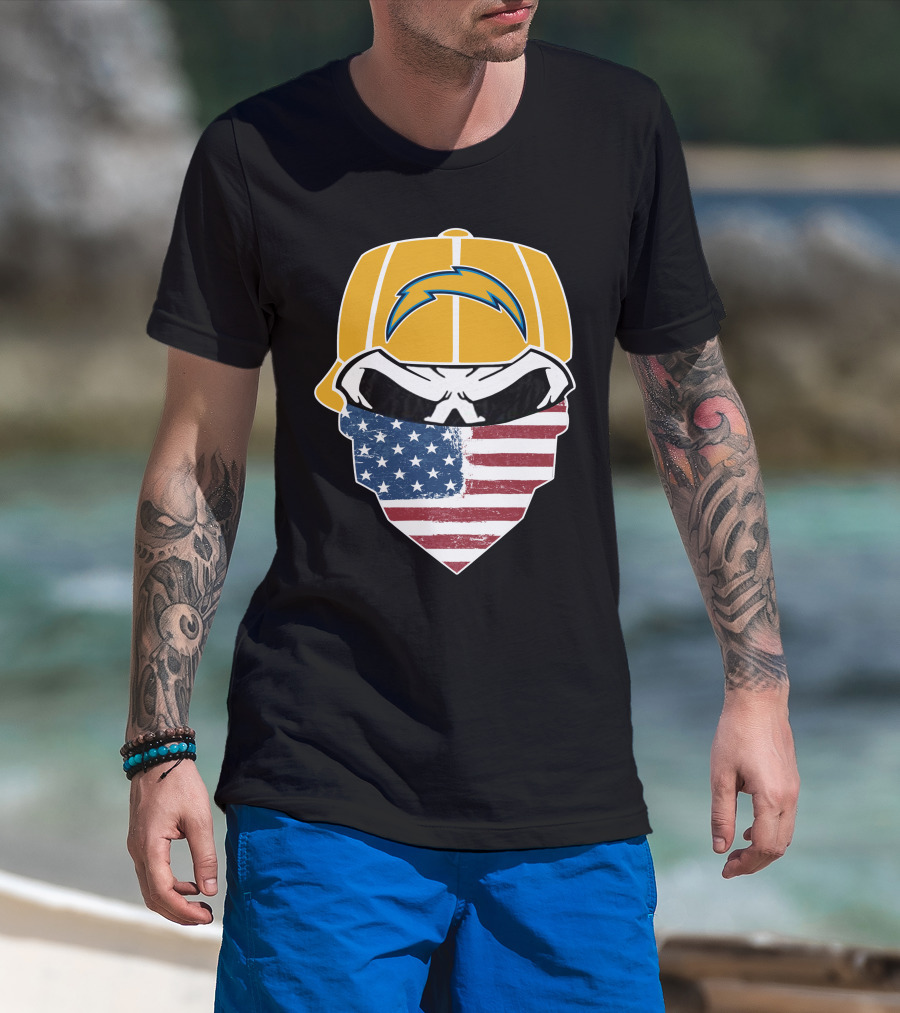 Los Angeles Chargers Skull American Flag Bandana T-Shirt