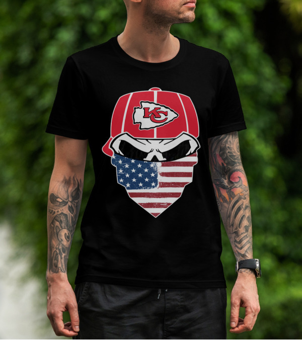 Kansas City Chiefs American Flag Bandana Skull T-Shirt
