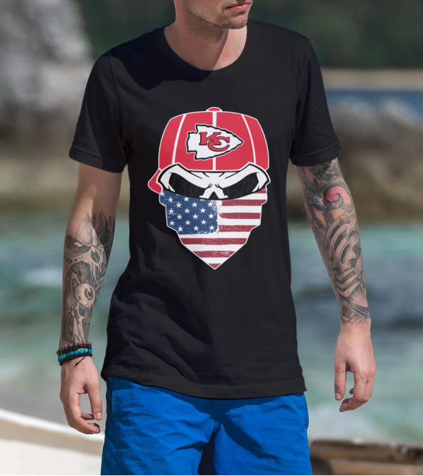Kansas City Chiefs American Flag Bandana Skull T-Shirt